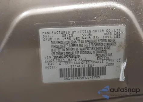 2015 Nissan Sentra Fe+ S/S/Sl/Sr/Sv from USA, damaged, VIN 3N1AB7AP2FL645704